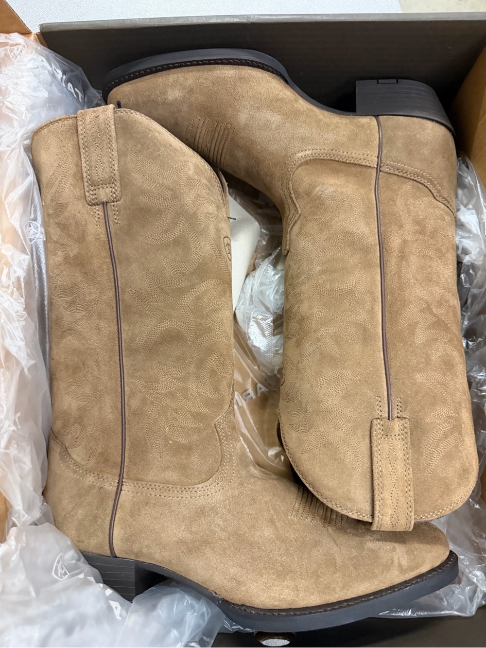 Ariat Light Tan Suede Lace-Up Western Boots